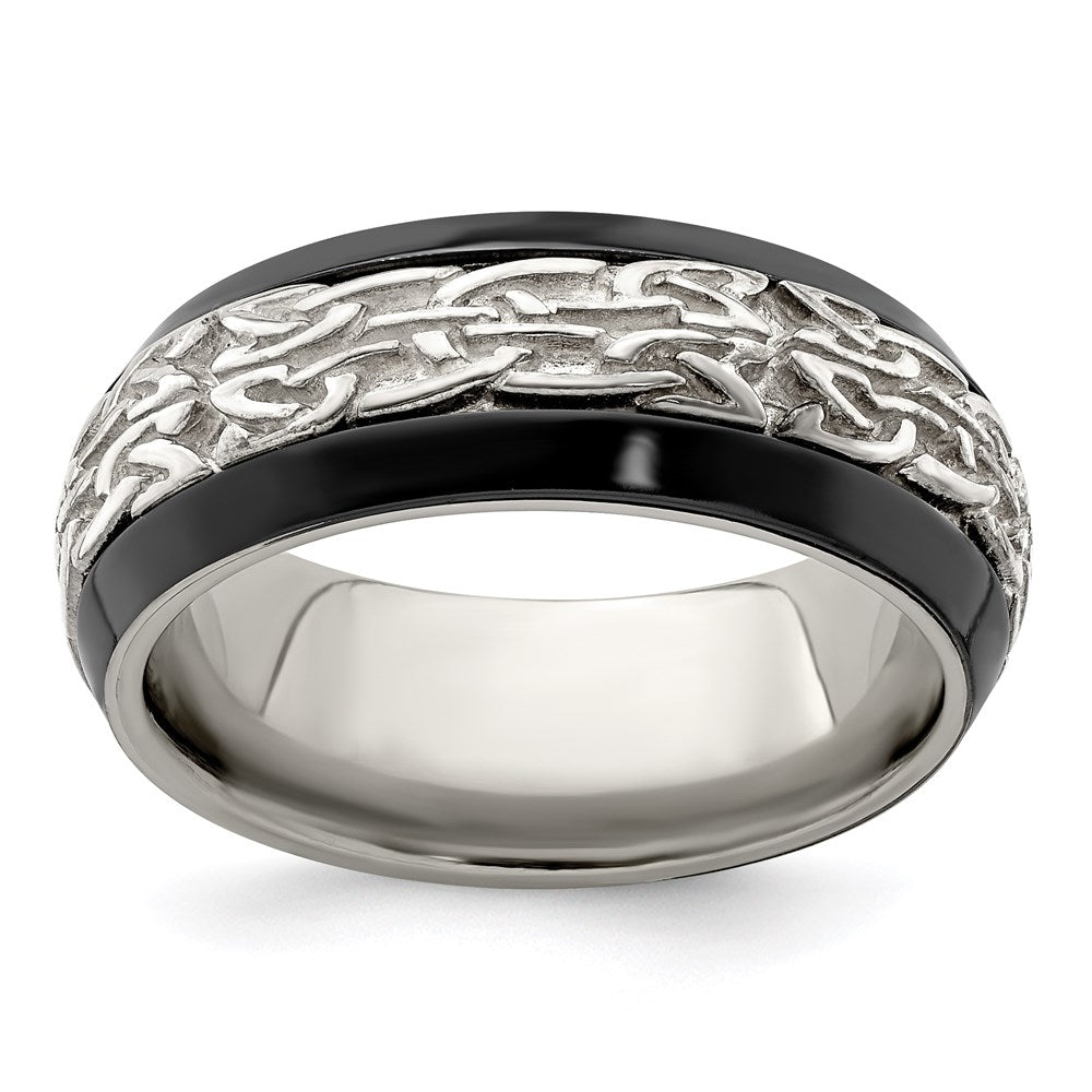 Edward Mirell Black Ti w/Sterling Silver Patterned 9mm Band