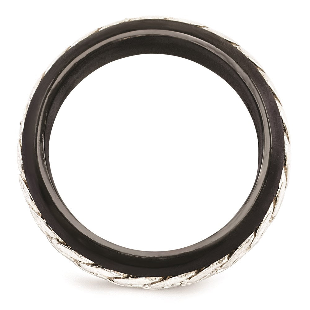 Edward Mirell Black Ti & Sterling Silver Beveled Casted 9mm Band