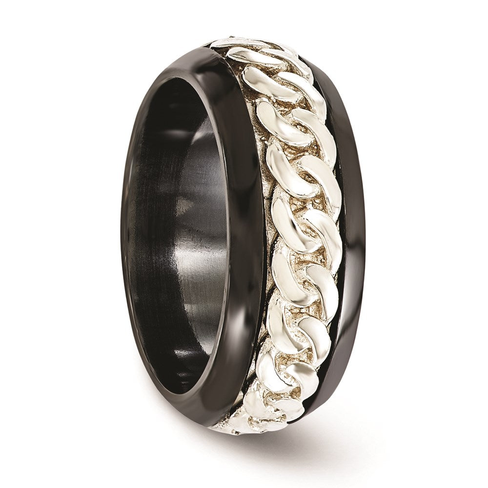 Edward Mirell Black Ti & Sterling Silver Beveled Casted 9mm Band