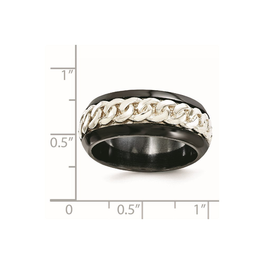 Edward Mirell Black Ti & Sterling Silver Beveled Casted 9mm Band