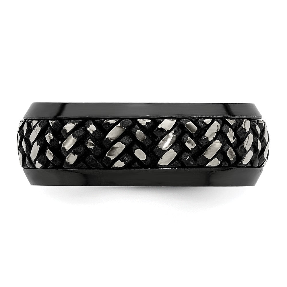 Edward Mirell Black Ti and Titanium Woven Design Beveled Casted 9mm Band