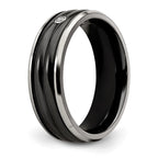 Edward Mirell Black Ti with Grey Titanium Edge .03 carat Diamond with Sterling Silver Bezel 7mm Band
