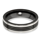 Edward Mirell Black Ti with Grey Titanium Edge 1/10 carat Diamond with Sterling Silver Bezel 6mm Band