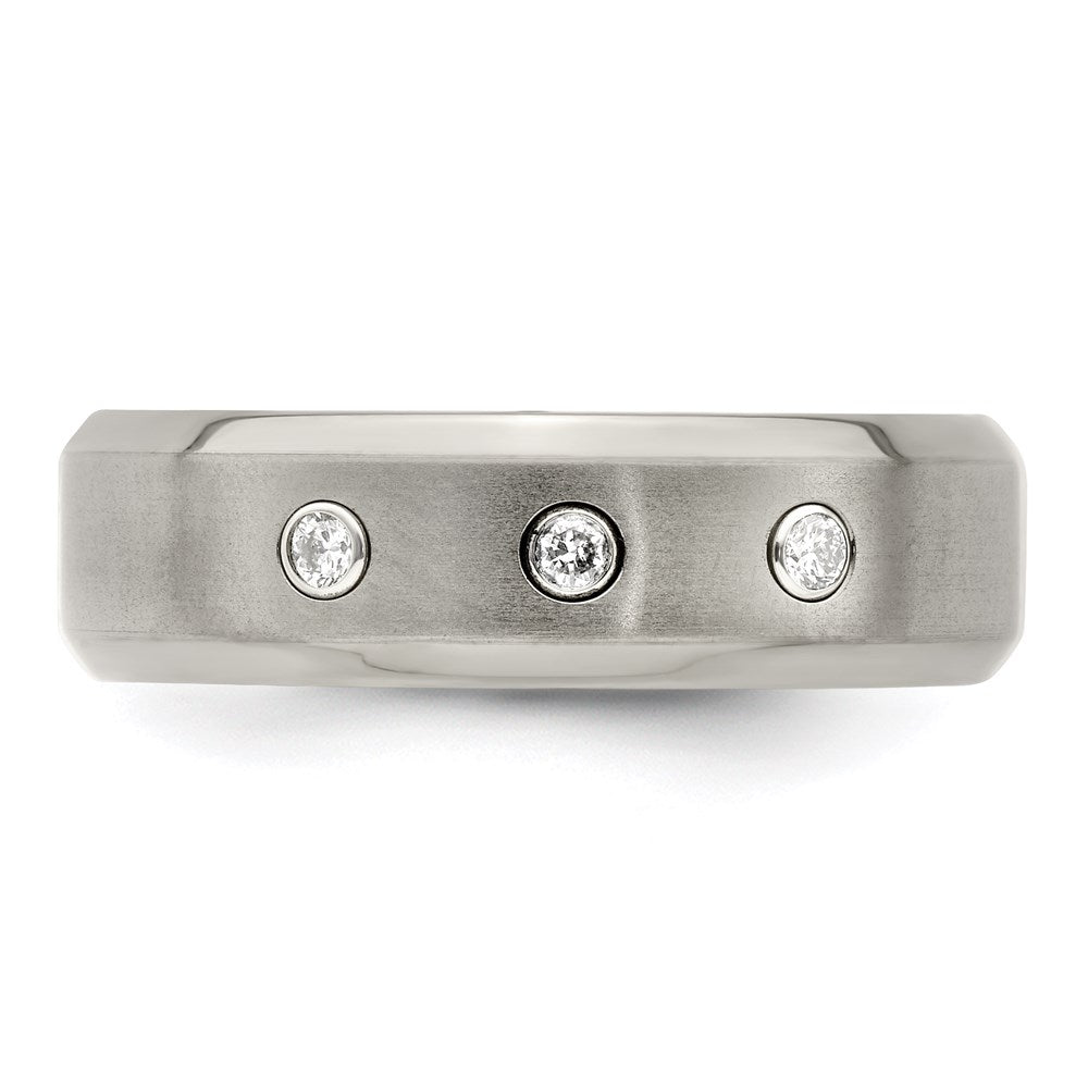 Edward Mirell Titanium Beveled .09 ct Dia w/Sterling Silver Bezel Band