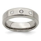 Edward Mirell Titanium Beveled .09 ct Dia w/Sterling Silver Bezel Band