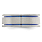 Edward Mirell Titanium Brushed with Blue Anodized Double Groove Flat 8mm Band