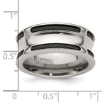 Edward Mirell Stainless Steel and Black Ti Cable Edge Polished Concave 10mm Band