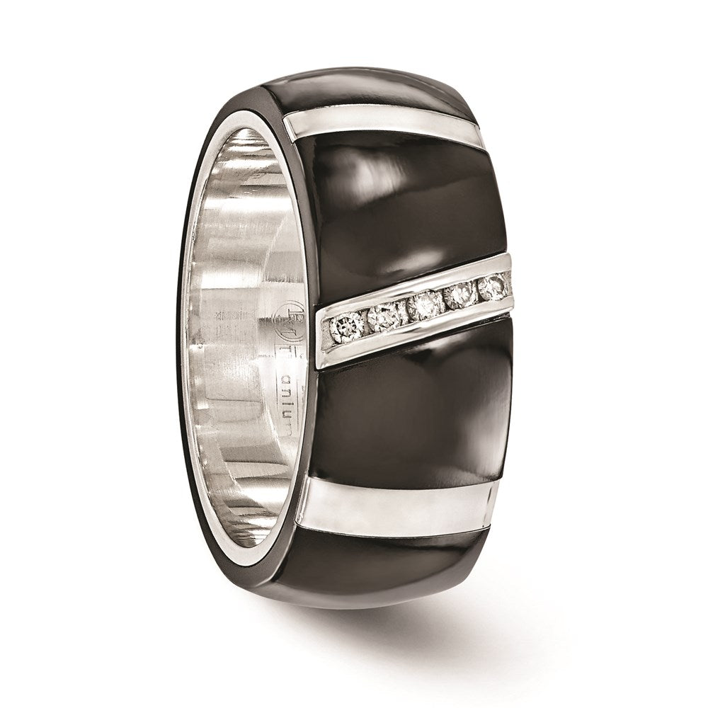 Edward Mirell BlackTi & Sterling Silver .10ctw Diamond Polished 10mm Ring
