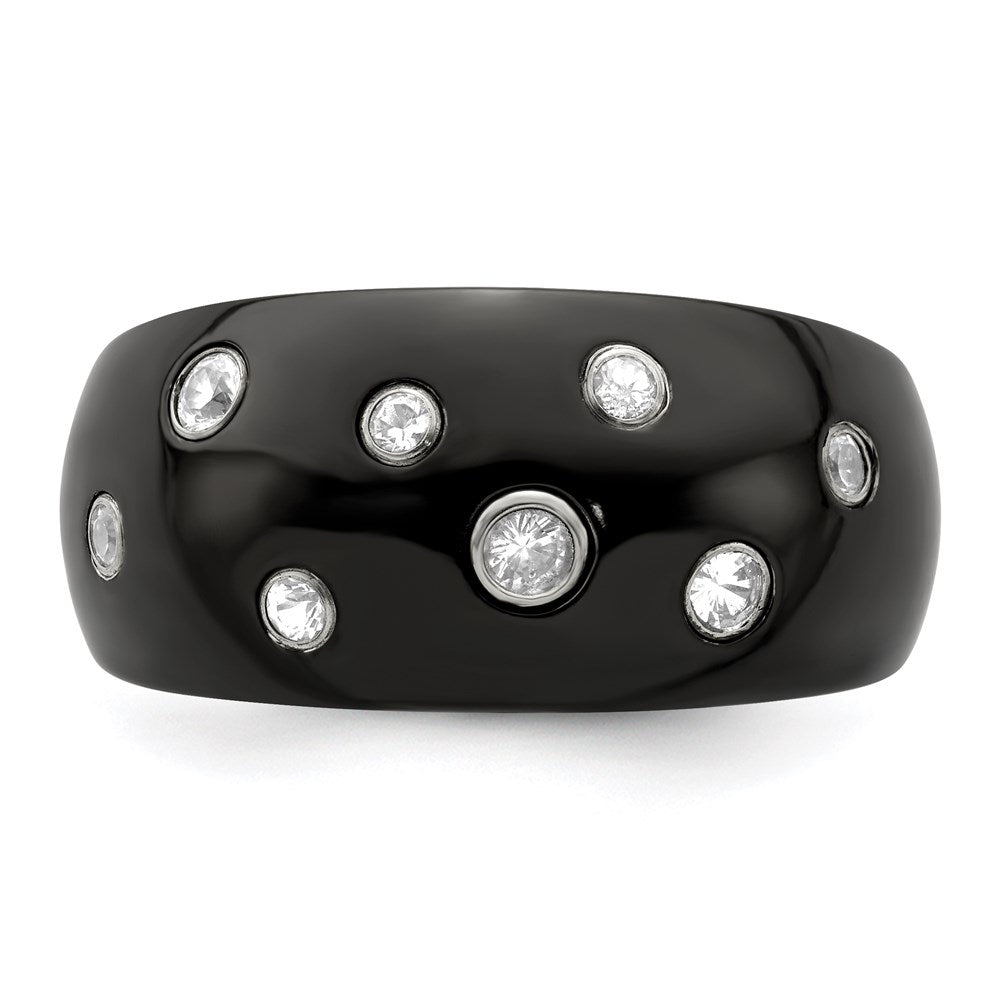 Edward Mirell Black Ti White Sapphire w/Sterling Silver Bezels 12mm Ring