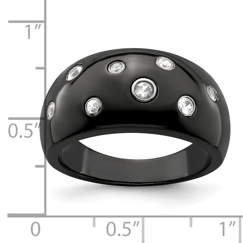 Edward Mirell Black Ti White Sapphire w/Sterling Silver Bezels 12mm Ring