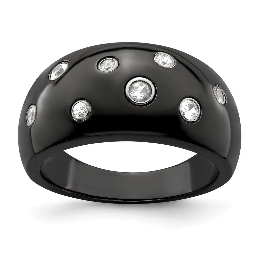 Edward Mirell Black Ti White Sapphire w/Sterling Silver Bezels 12mm Ring