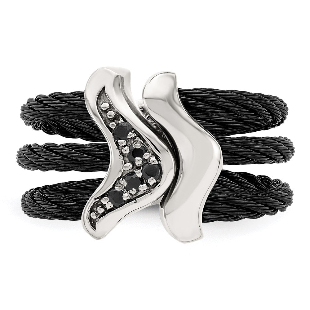 Edward Mirell Black Ti w/Sterling Silver Black Spinel Cable Flexible Ring