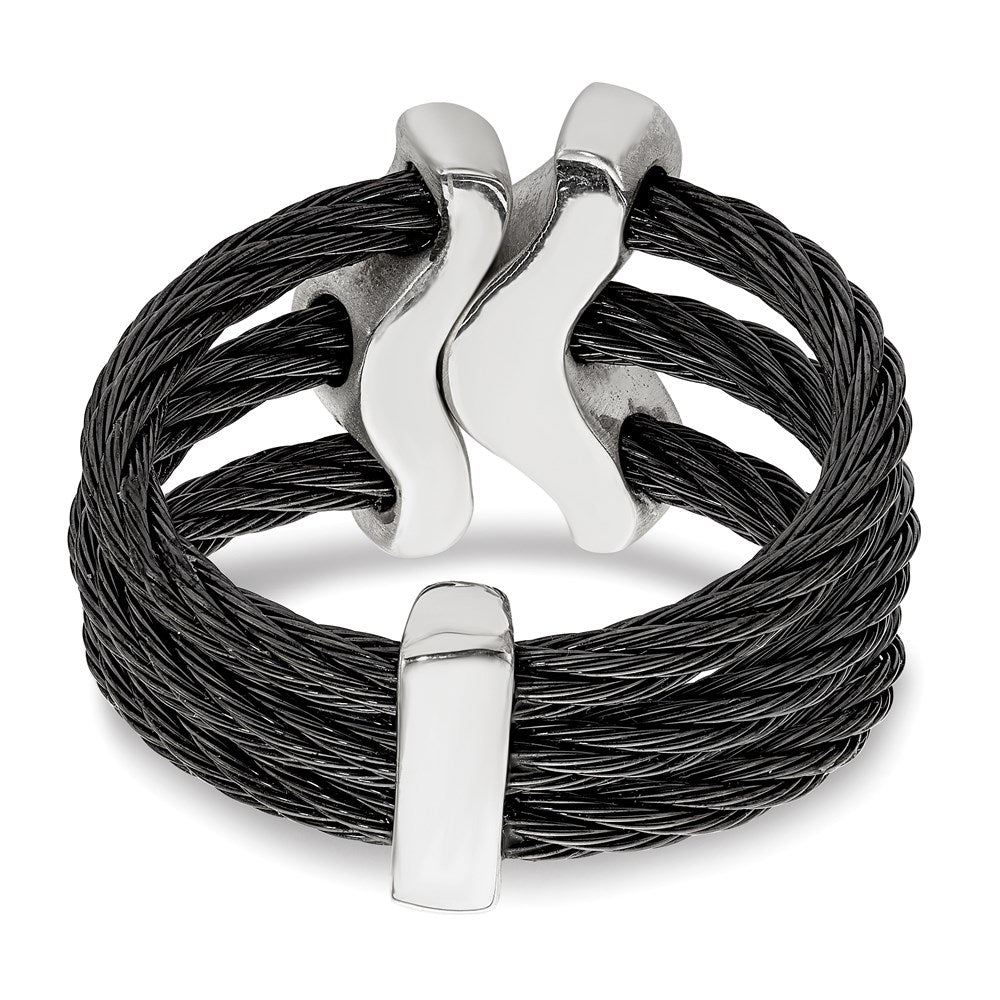 Edward Mirell Black Ti w/Sterling Silver Black Spinel Cable Flexible Ring