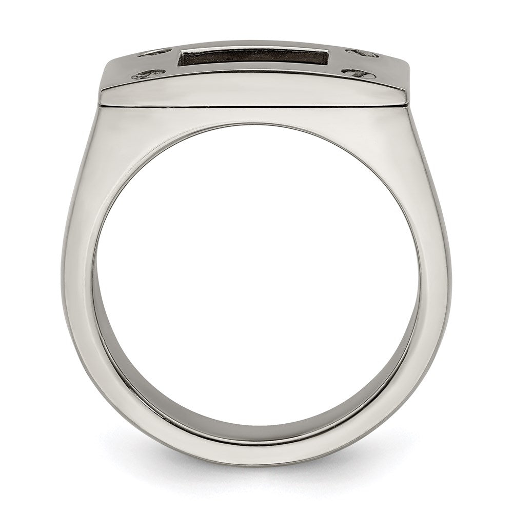 Edward Mirell Titanium Brown Leather Insert Polished Ring