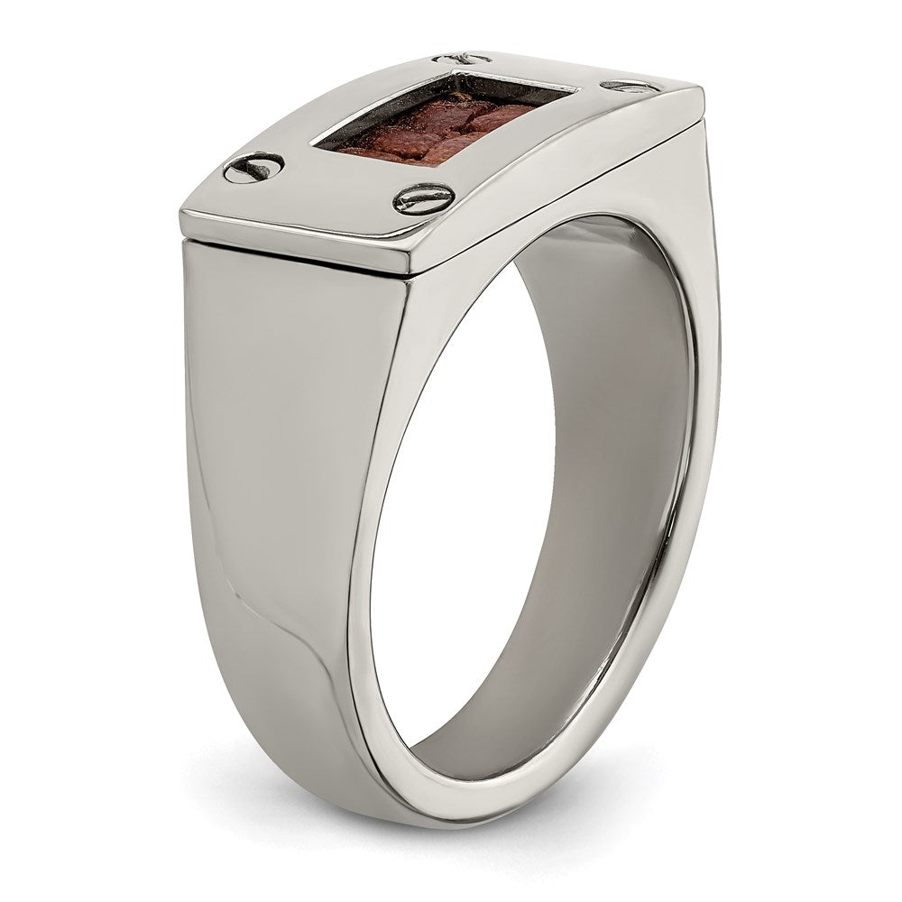 Edward Mirell Titanium Brown Leather Insert Polished Ring