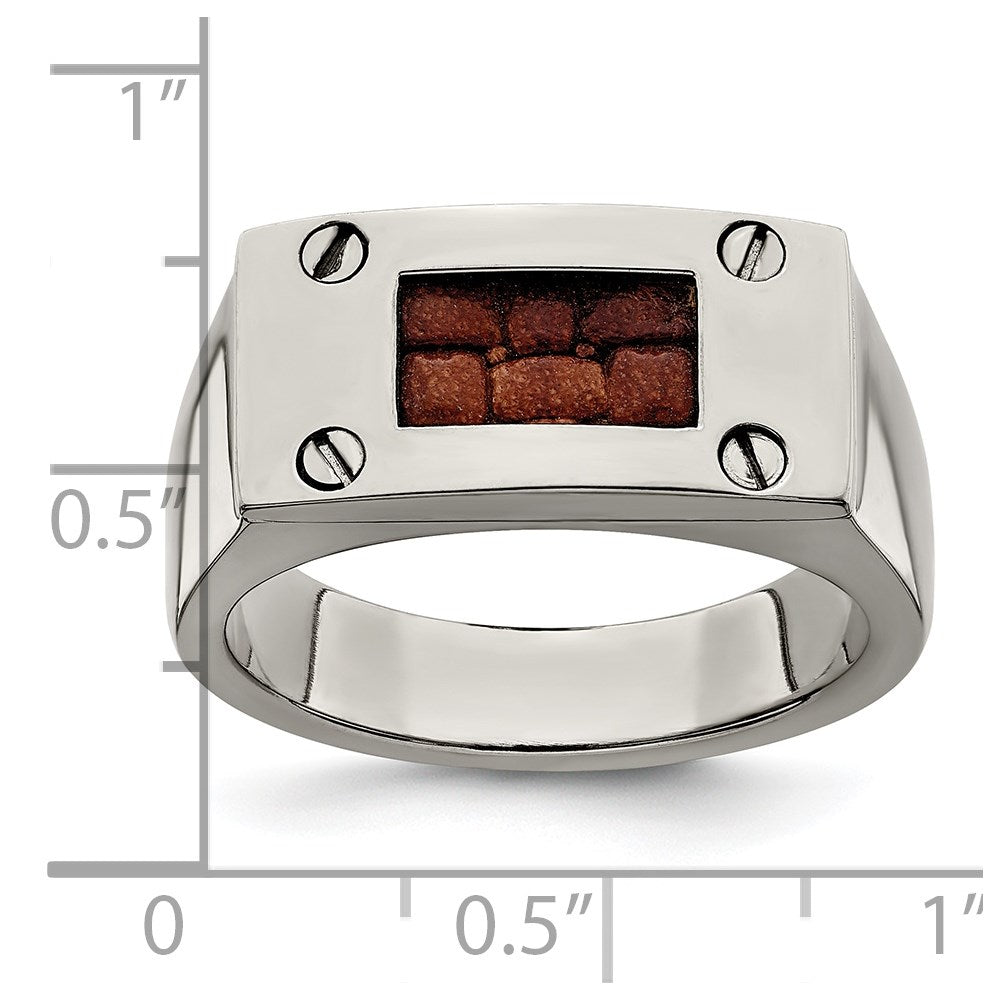 Edward Mirell Titanium Brown Leather Insert Polished Ring
