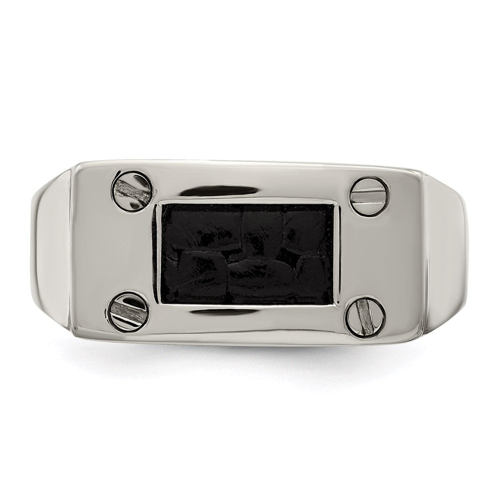 Edward Mirell Titanium Black Leather Insert Polished Ring