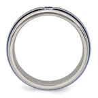 Edward Mirell Titanium Trpl Groove Blue Anodized & Sapphire Ring