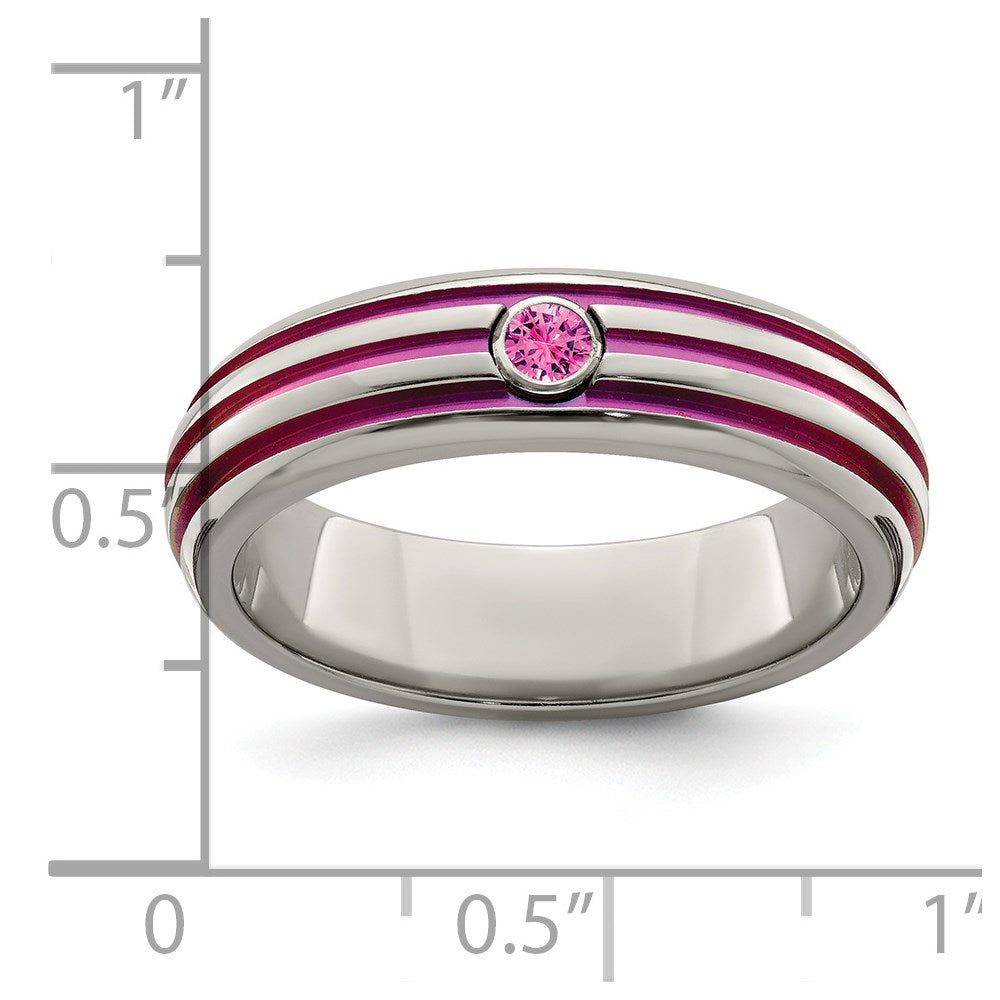 Edward Mirell Titanium Trpl Groove Pink Anodized & Pink Sapphire Ring