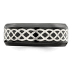 Edward Mirell Black Ti and Argentium Sterling Silver Inlay Polished Celtic Design 9mm Flat Band