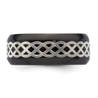 Edward Mirell Black Ti and Argentium Sterling Silver Inlay Polished Celtic Design 9mm Flat Band
