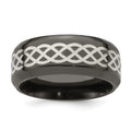 Edward Mirell Black Ti and Argentium Sterling Silver Inlay Polished Celtic Design 9mm Flat Band