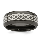 Edward Mirell Black Ti and Argentium Sterling Silver Inlay Polished Celtic Design 9mm Flat Band
