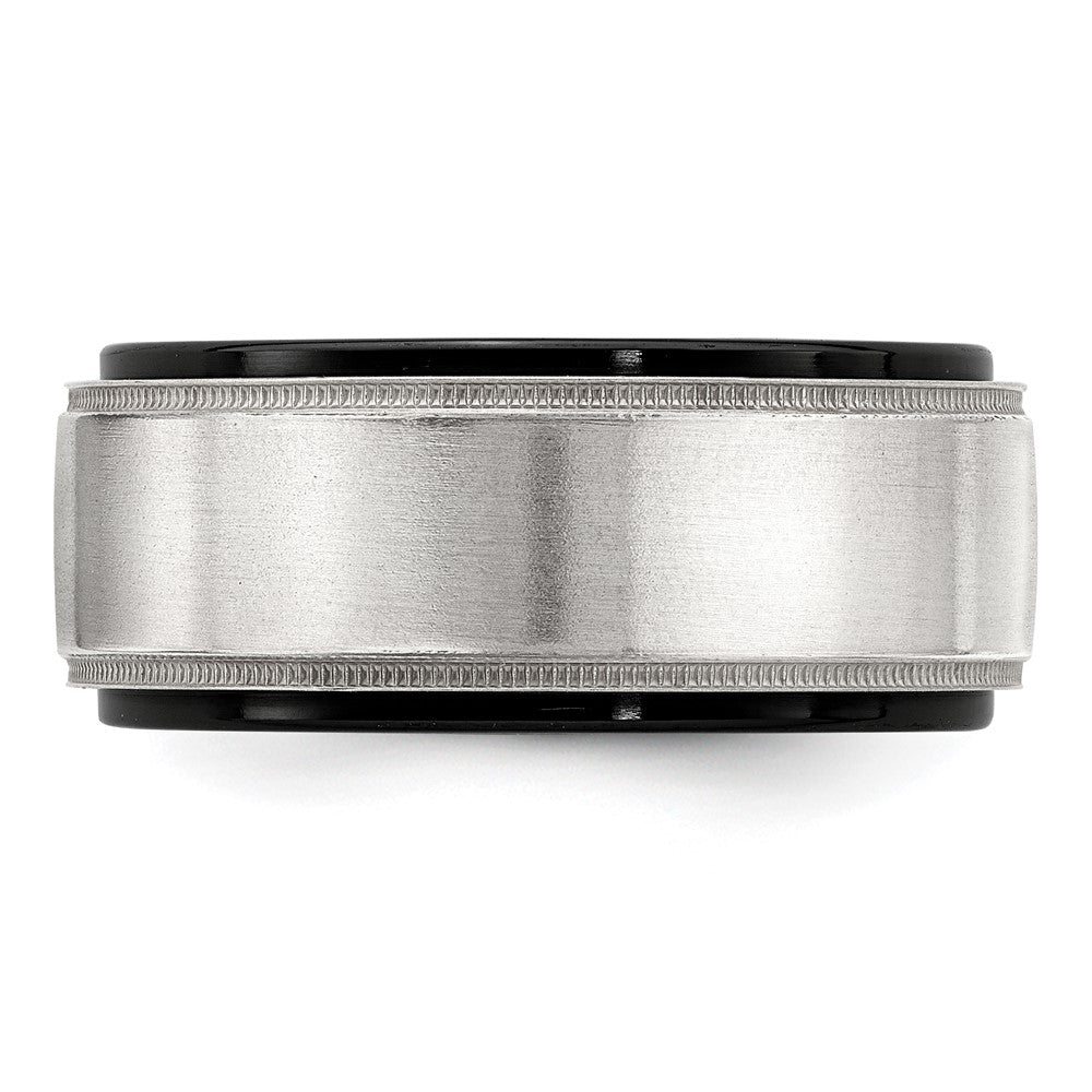 Edward Mirell Black Ti & Sterling Silver Brushed & Polished Milgrain Ring