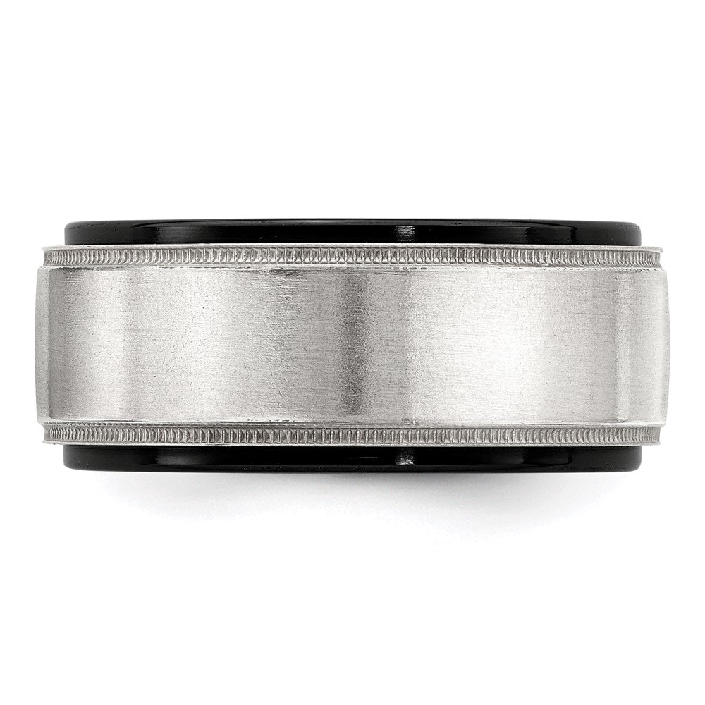 Edward Mirell Black Ti & Sterling Silver Brushed & Polished Milgrain Ring