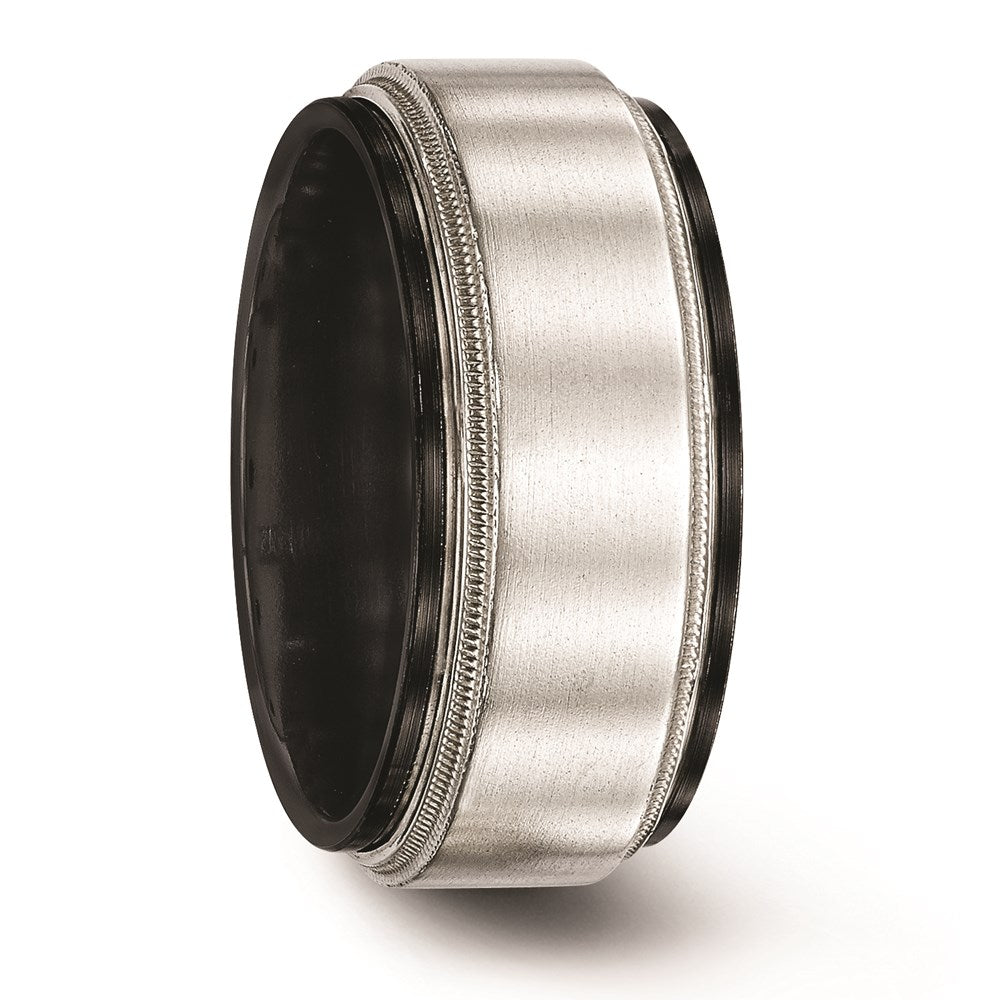 Edward Mirell Black Ti & Sterling Silver Brushed & Polished Milgrain Ring