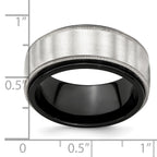 Edward Mirell Black Ti & Sterling Silver Brushed & Polished Milgrain Ring