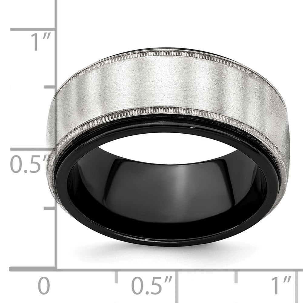 Edward Mirell Black Ti & Sterling Silver Brushed & Polished Milgrain Ring