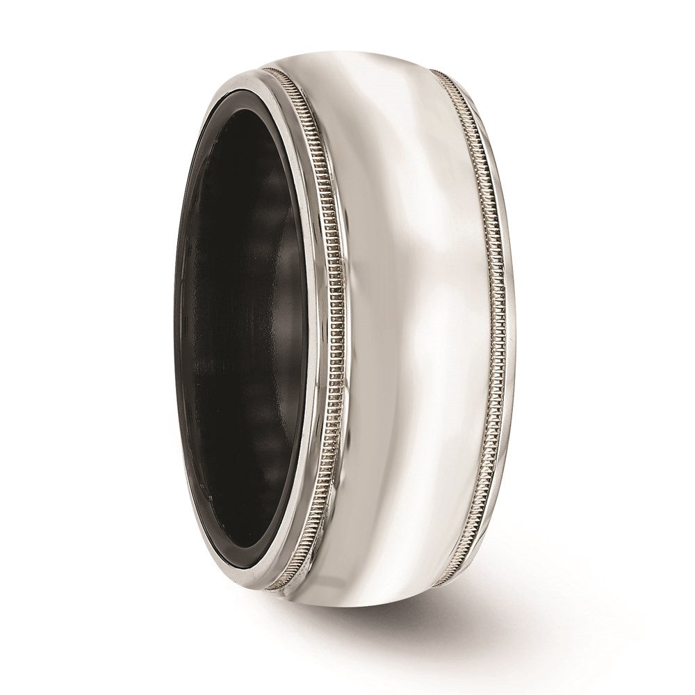 Edward Mirell Black Ti & Sterling Silver Polished Domed Milgrain Ring