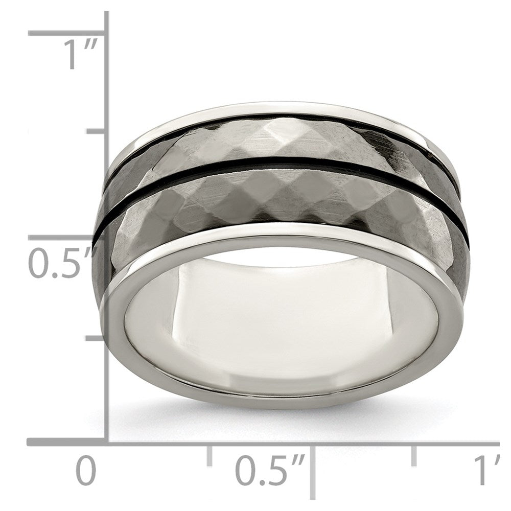 Edward Mirell Sterling Silver & Black Ti Inlay Black Stripe Ring