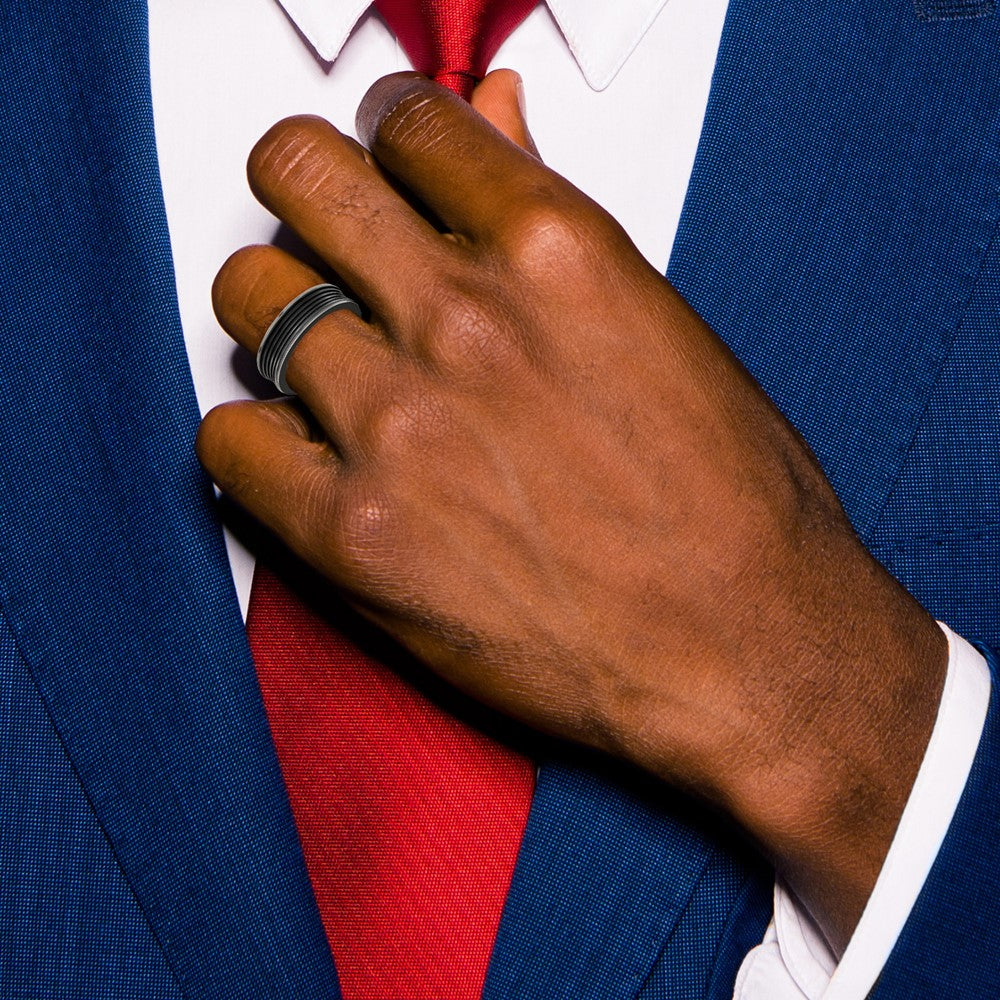 Edward Mirell Black Ti Polished Grooved Concave Ring