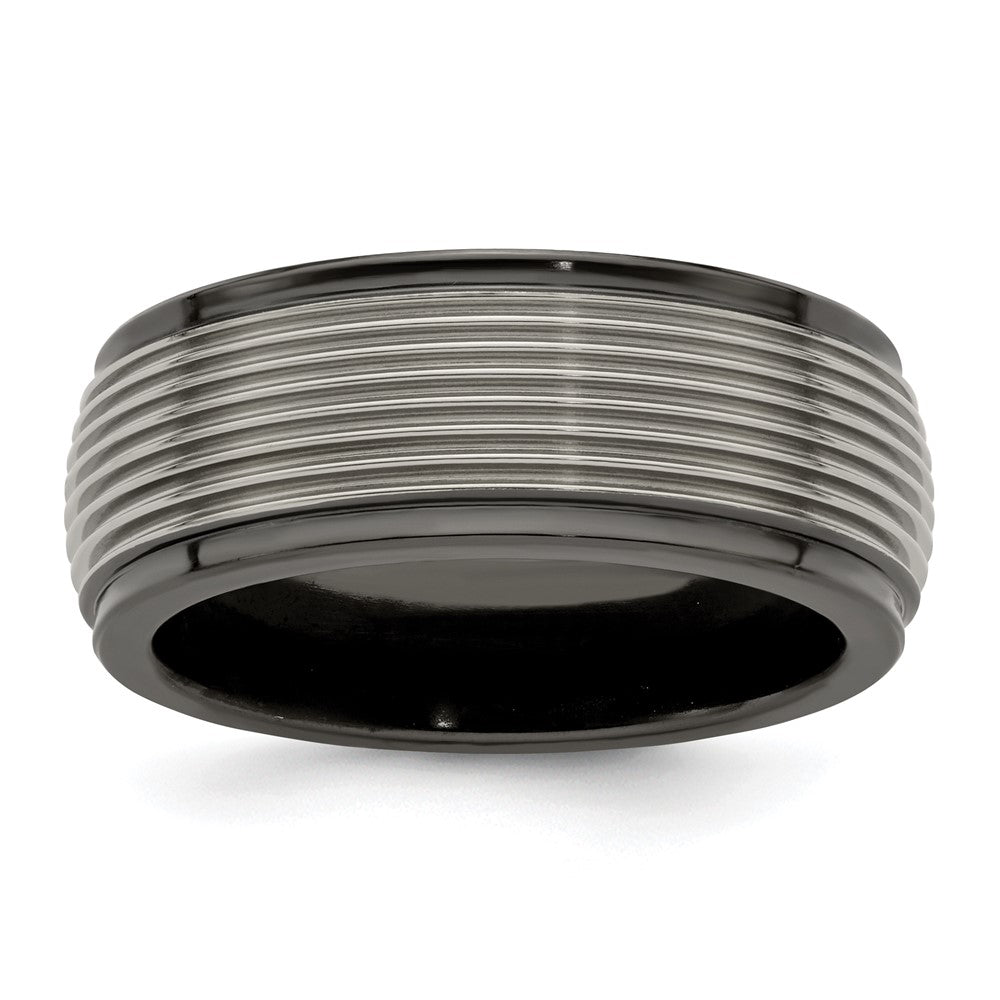 Edward Mirell Black Ti and Titanium Polished Grooved Step Edge 9mm Band