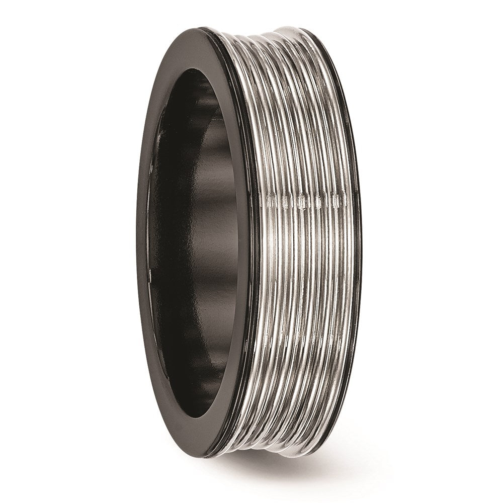 Edward Mirell Black Ti & Titanium Polished Grooved Concave Ring