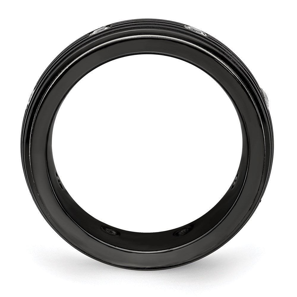 Edward Mirell Titanium & Black Ti With White Sapphires Grooved Ring