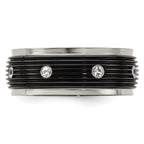 Edward Mirell Titanium & Black Ti With White Sapphires Grooved Ring