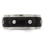 Edward Mirell Titanium & Black Ti With White Sapphires Grooved Ring