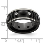 Edward Mirell Titanium & Black Ti With White Sapphires Grooved Ring