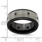 Edward Mirell Black Ti & Titanium Polished & Spinel Grooved Ring