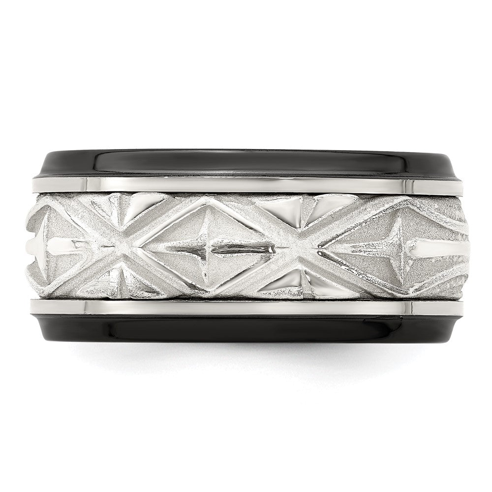 Edward Mirell Black Ti & Sterling Silver Inlay Polished Fancy Design Ring