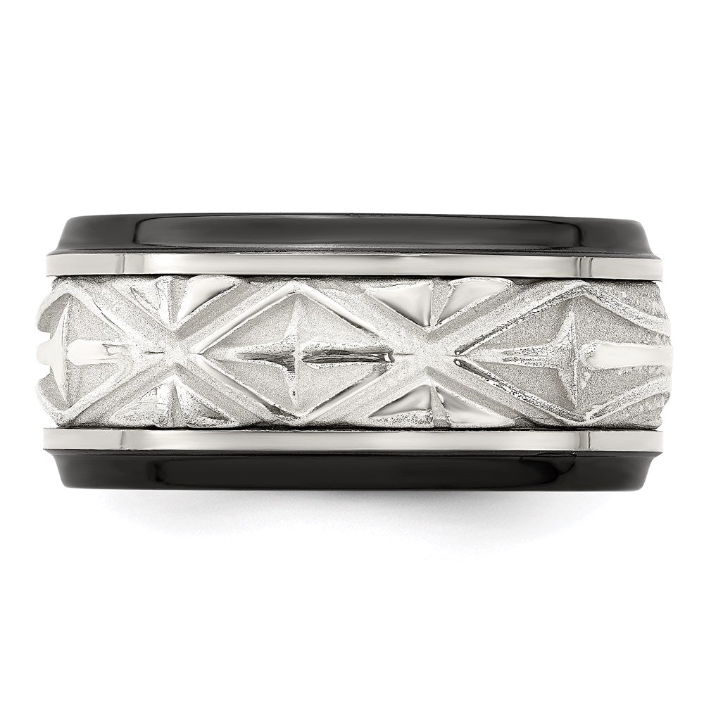 Edward Mirell Black Ti & Sterling Silver Inlay Polished Fancy Design Ring
