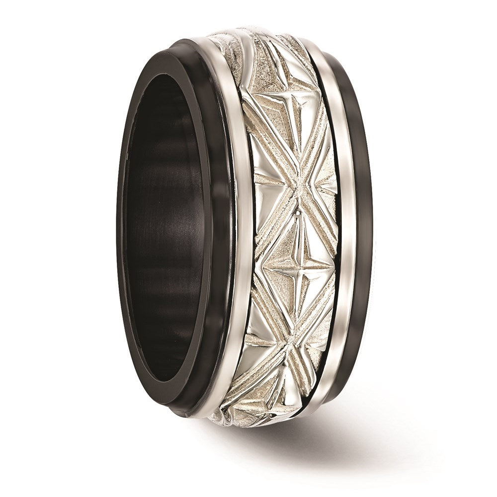 Edward Mirell Black Ti & Sterling Silver Inlay Polished Fancy Design Ring