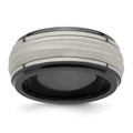 Edward Mirell Black Ti and Titanium with Argentium Sterling Silver Inlay Lasered/Polished Wave 10mm Band