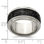 Edward Mirell Titanium & Black Ti Inlay Polished Fancy Design Ring