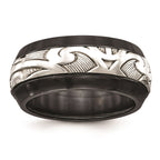 Edward Mirell Black Ti & Sterling Silver Inlay Polished Scroll Ring