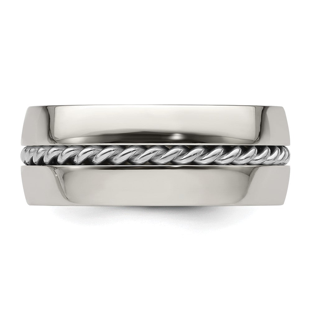 Edward Mirell Polished Cobalt with Sterling Silver Rope Inlay 9mm Band