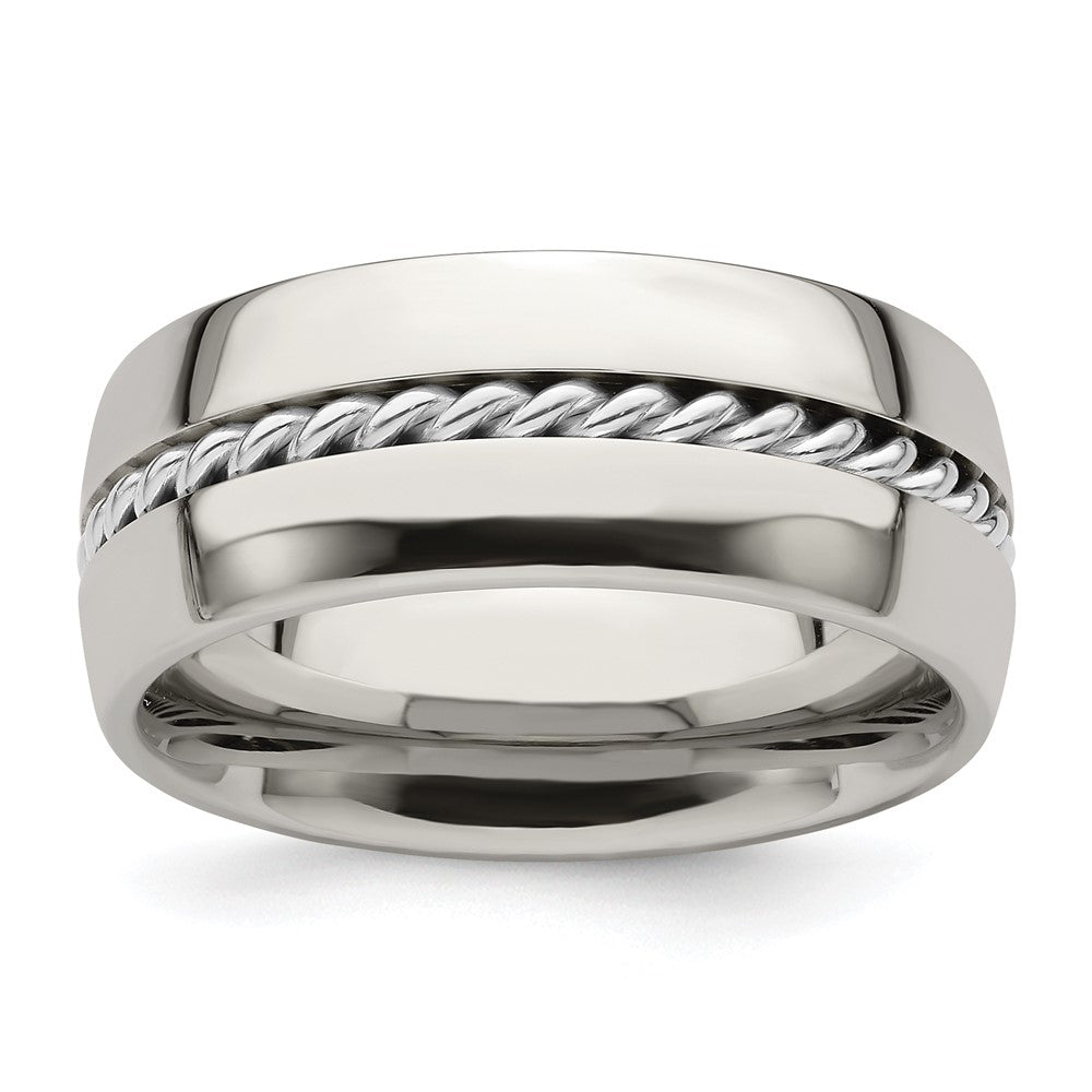 Edward Mirell Polished Cobalt with Sterling Silver Rope Inlay 9mm Band